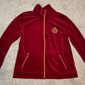 NWT Ralph Lauren Faux Velvet Zip-Up Jacket Size XL Women’s Red